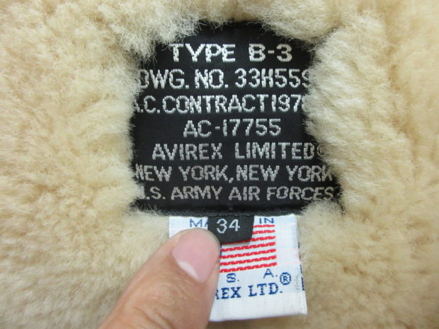 AVIREX アヴィレックス 2104 B-3 胸タグ シープスキン フライトジャケット 買取しました | アルファストリート[Alfa